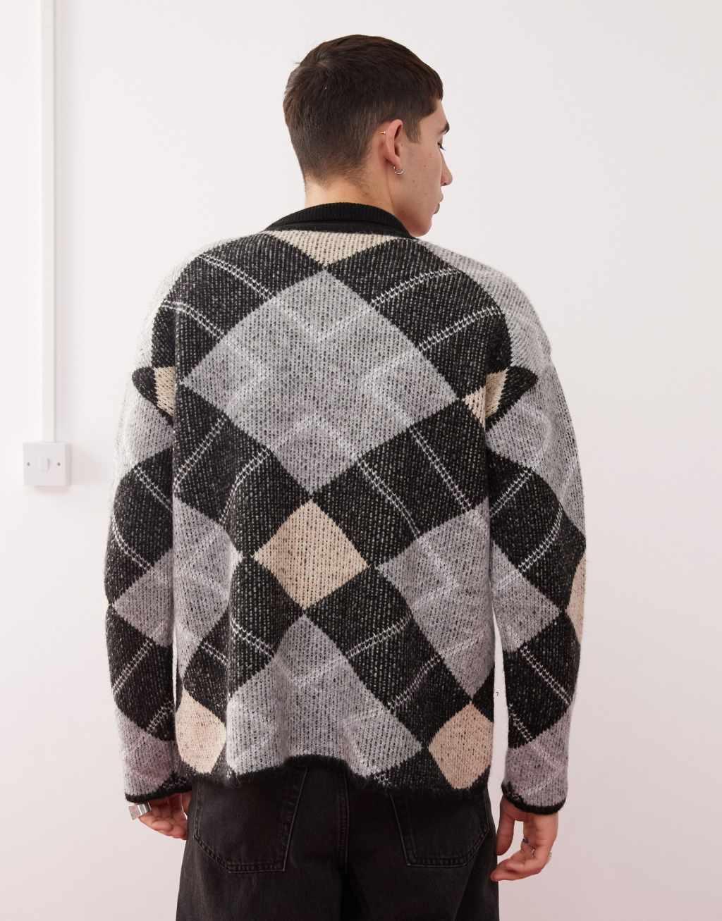 Reclaimed Vintage argyle collared zip up knit sweater Product Image