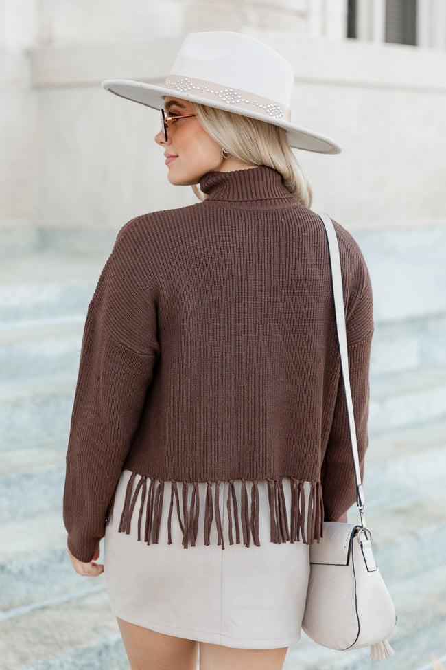 Missed Opportunity Brown Fringe Hem Turtleneck Sweater FINAL SALE Product Image