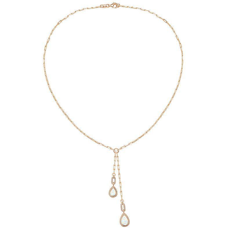 14k Rose Gold Over Silver Lab-Created Opal & Lab-Created White Sapphire Drop Necklace, Womens Product Image