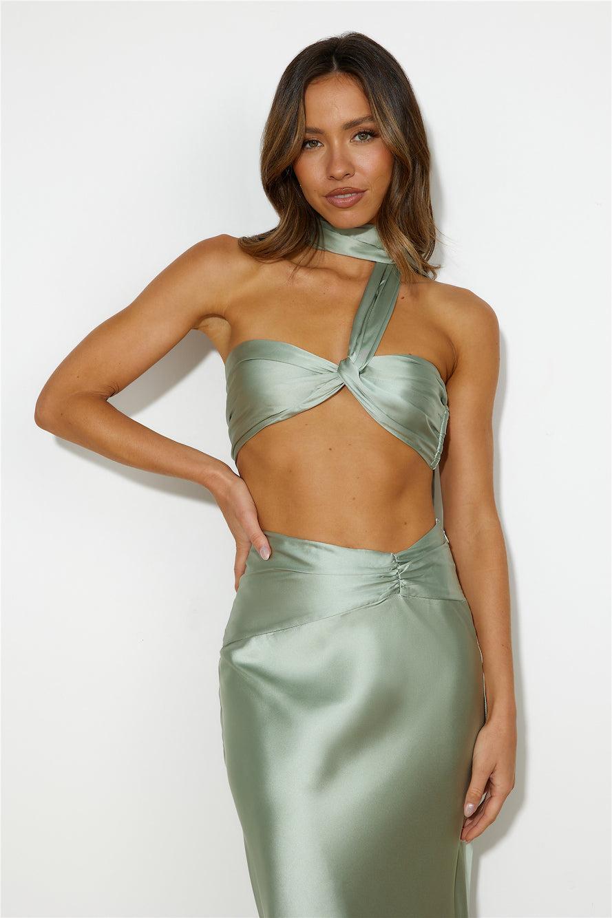 Ideal Vision Satin Crop Top Sage  Product Image