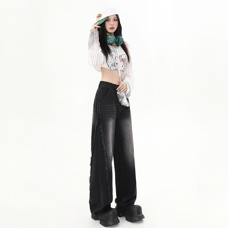 Low Rise Washed Wide Leg Jeans (Various Designs) Product Image