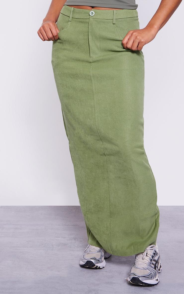 Sage Soft Twill Blend Split Back Maxi Skirt Product Image