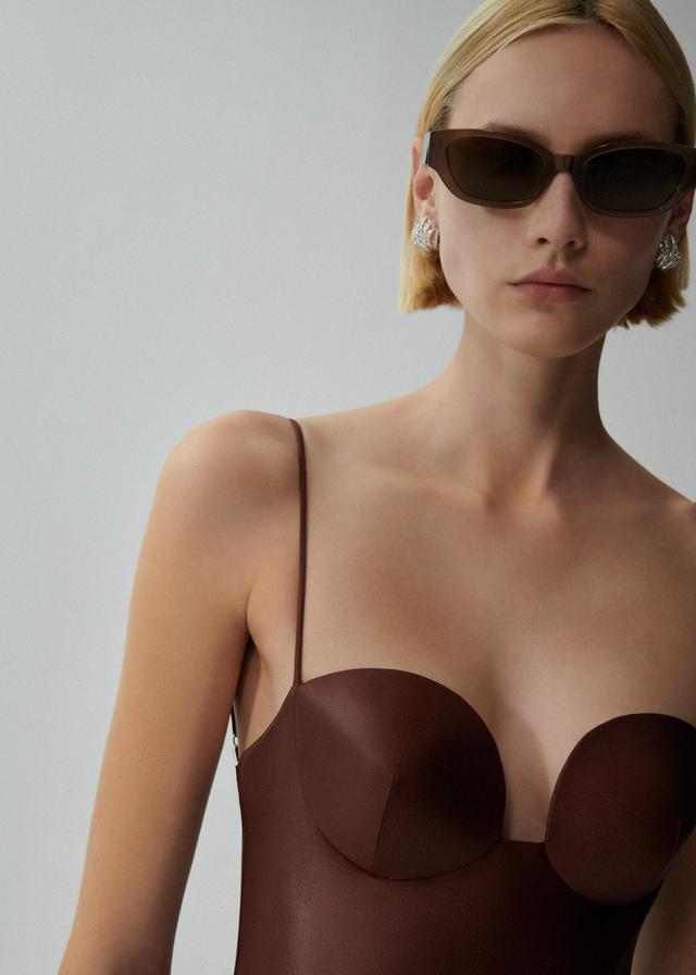 Retro bustier swimsuit in metallic brown Product Image