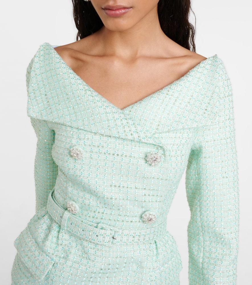 Double-breasted Tweed Midi Dress In Green Product Image