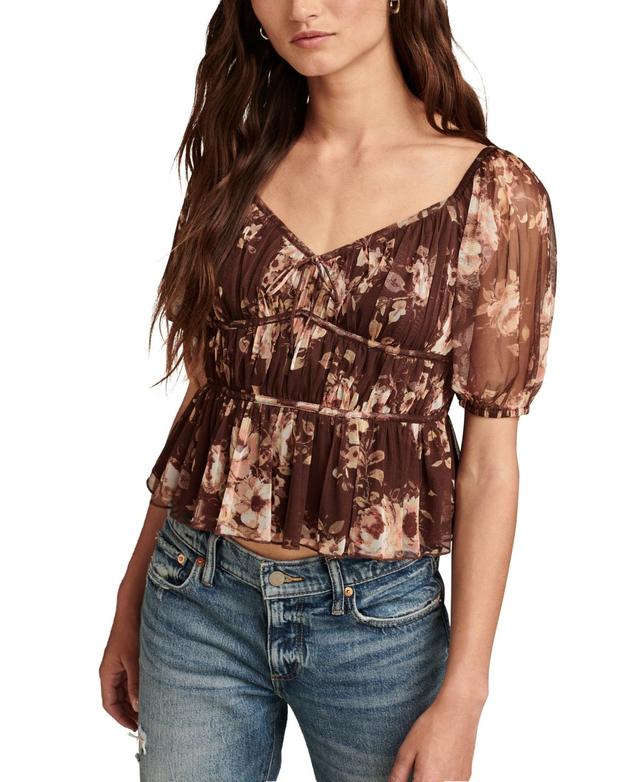 Lucky Brand Womens Floral-Mesh Date Night Top Product Image