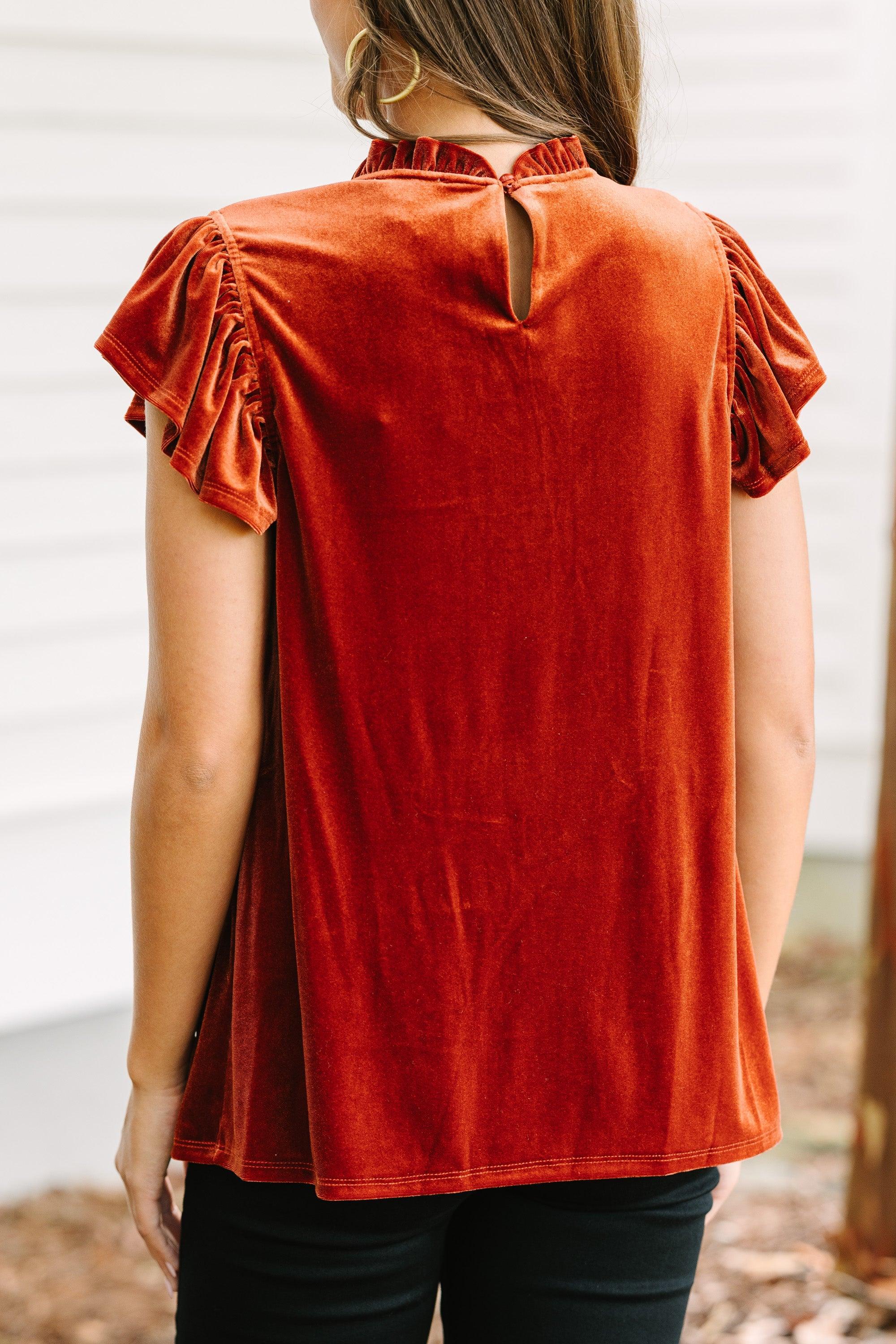 Looking That Way Brick Orange Velvet Blouse Female Product Image