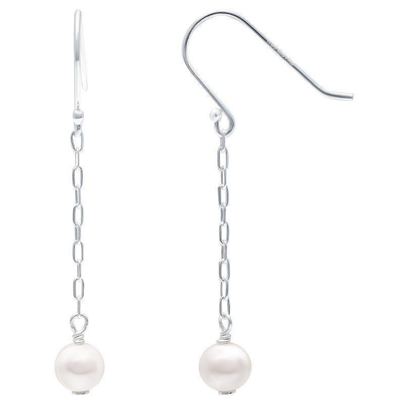 Aleure Precioso Sterling Silver Freshwater Cultured Pearl Chain Link Drop Earrings, Womens Product Image