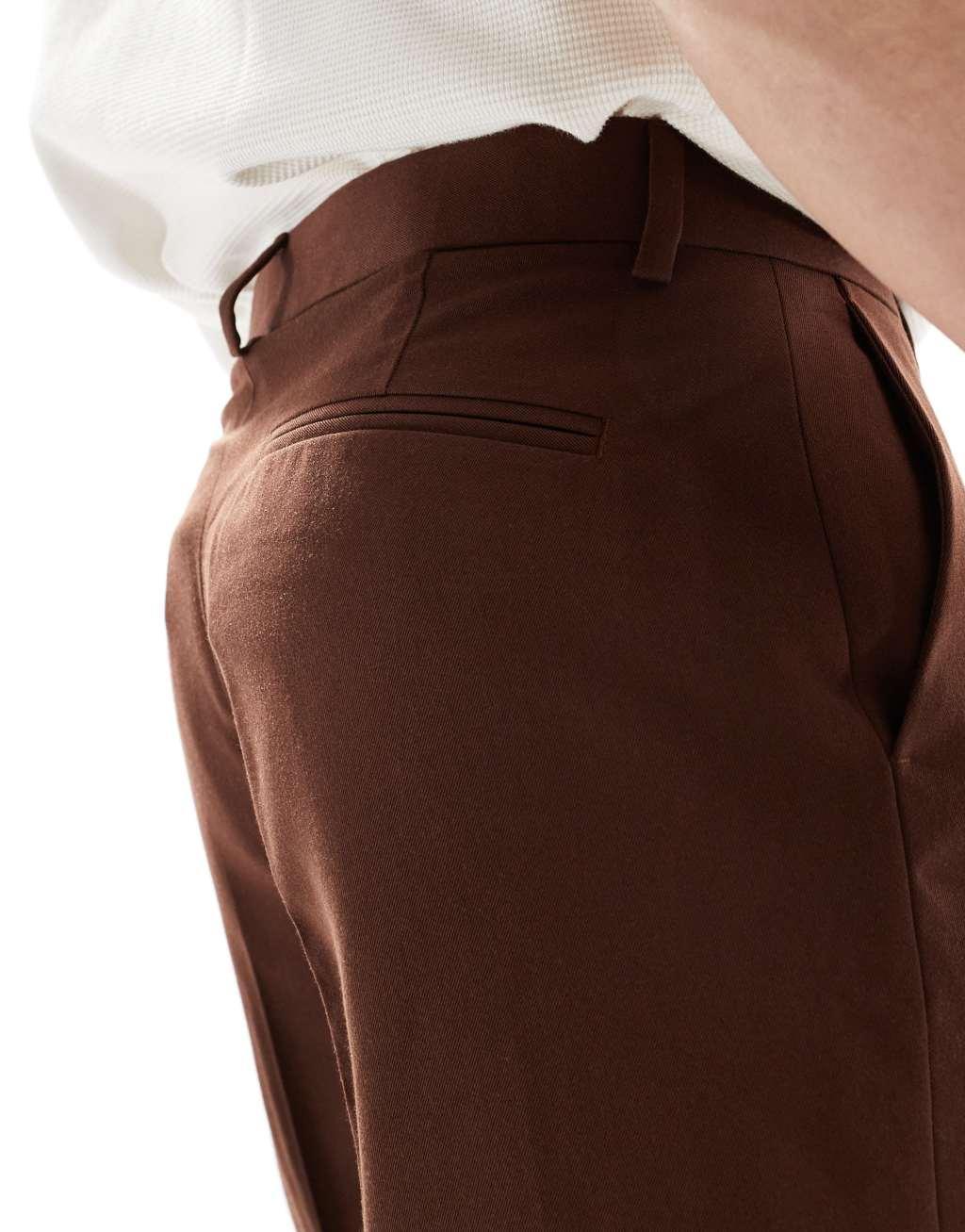 ASOS DESIGN smart oversized tapered pants in brown Product Image