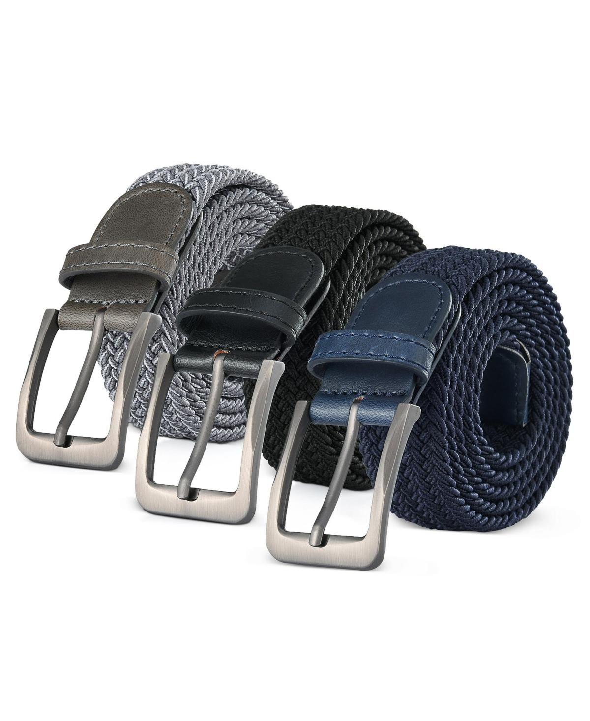 Mens Elastic Braided Stretch Belt for Big & Tall Pack of 3 - Black/white Product Image