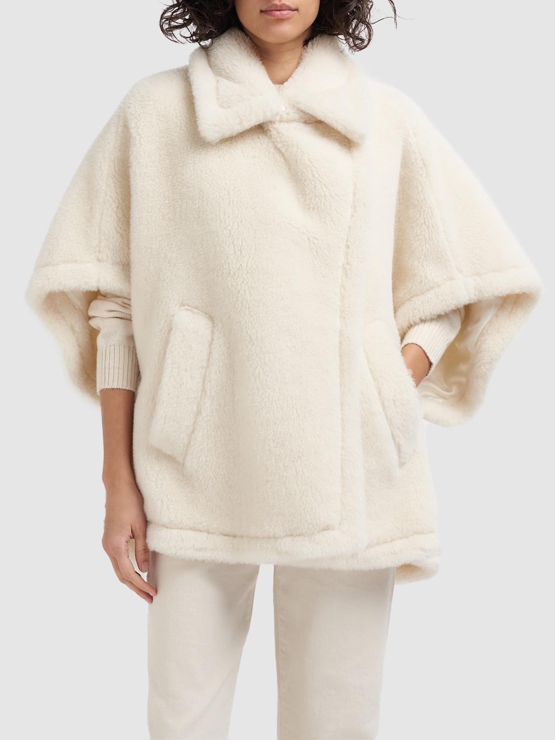 MAX MARA Tebe1 Alpaca & Wool Teddy Cape In White Product Image