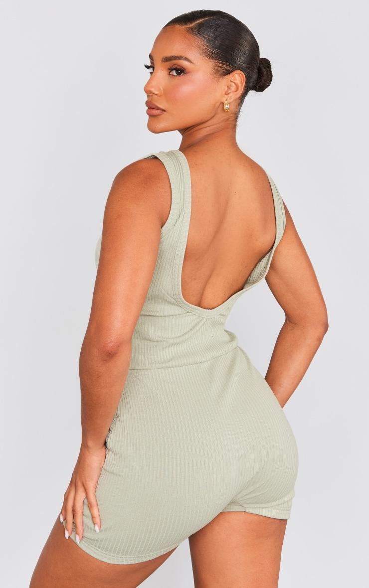 Sage Green Thick Rib Sleeveless Backless Unitard Product Image