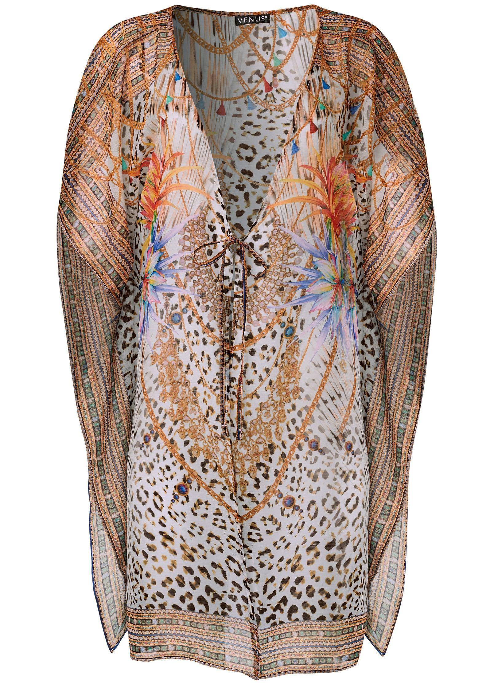 Front Tie Kimono Cover-Up - Wilde Cat Product Image