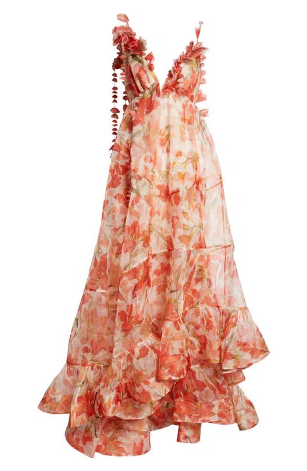 Tranquility Floral Silk Organza Gown In Red Lily Product Image