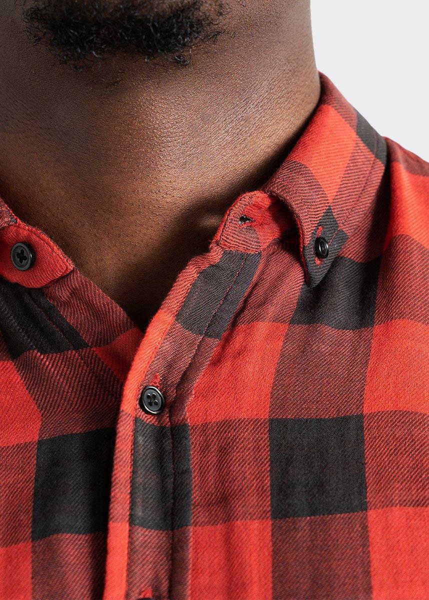 Double-Weave Button-Up Shirt for Tall Men in Red & Black Plaid Male Product Image