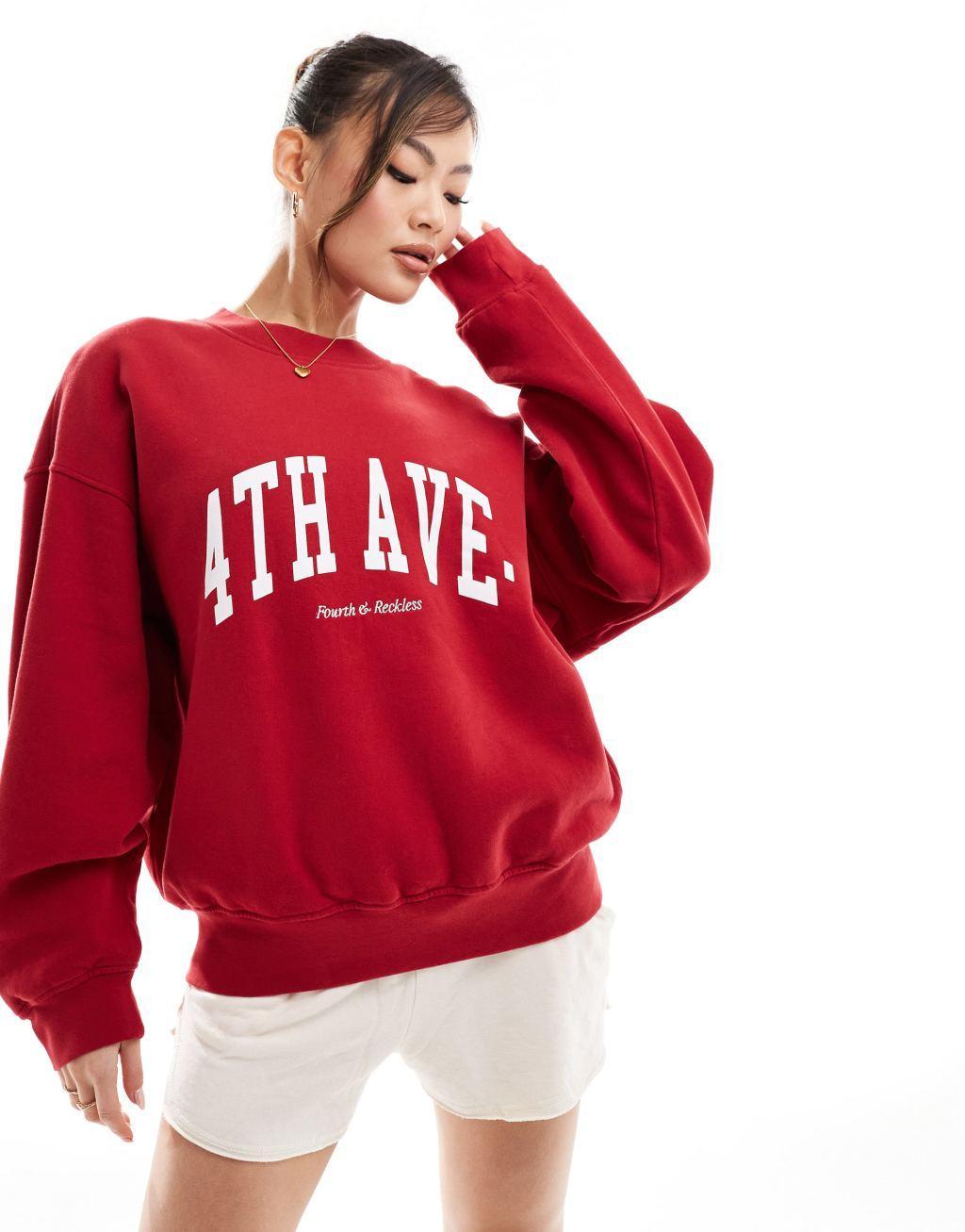 4th & Reckless Avenue lounge sweatshirt in cherry red Product Image