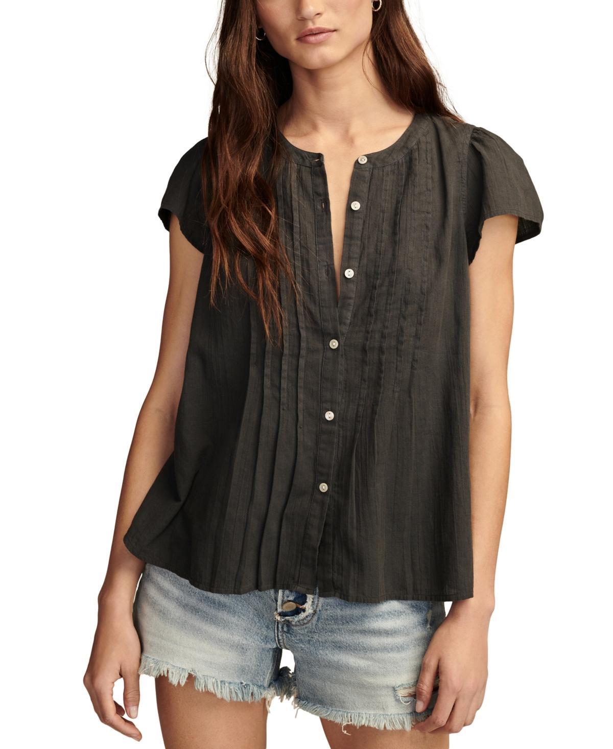 Women's Cotton Pintuck-Pleated Flutter-Sleeve Blouse Product Image