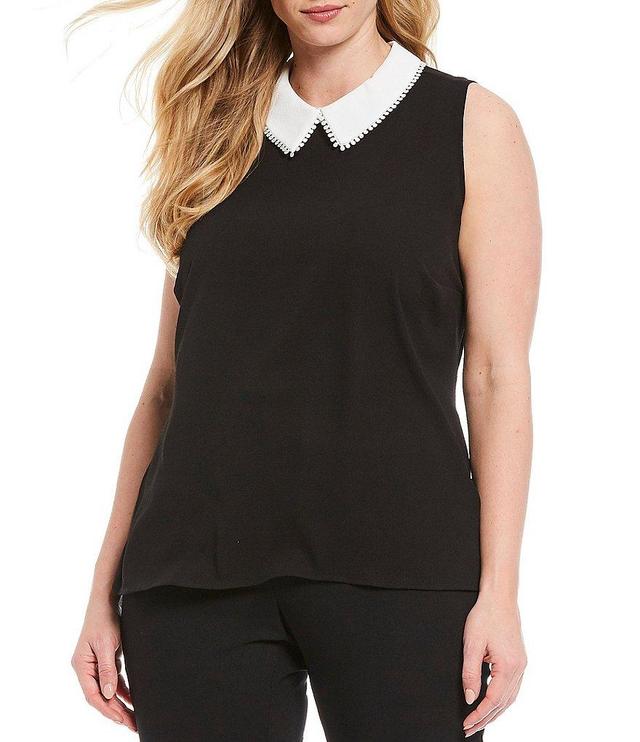 CeCe Plus Size Sleeveless Contrast Peter Pan Collar Blouse Product Image