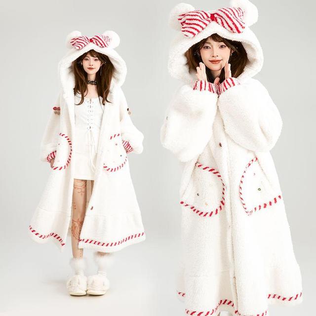 Hooded Stitching Pajama Robe Product Image