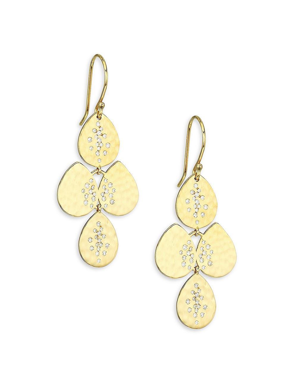 Womens Stardust 18K Yellow Gold & Diamond Small Hammered Teardrop Cascade Earrings Product Image