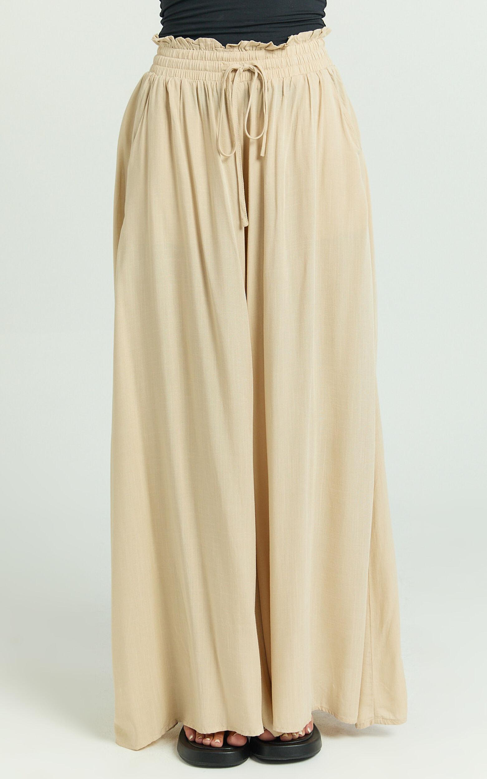 Hany Pants - High Waist Drawstring Wide Leg Pants in Stone Product Image