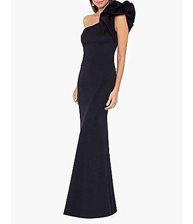 Betsy  Adam Stretch One Flutter Shoulder Mermaid Gown Product Image