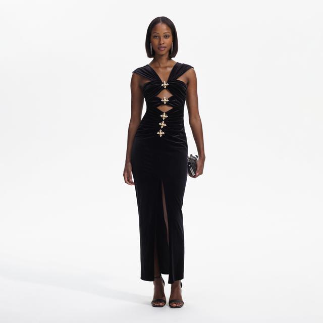 Black Velvet Cut-Out Slit Maxi Dress Product Image