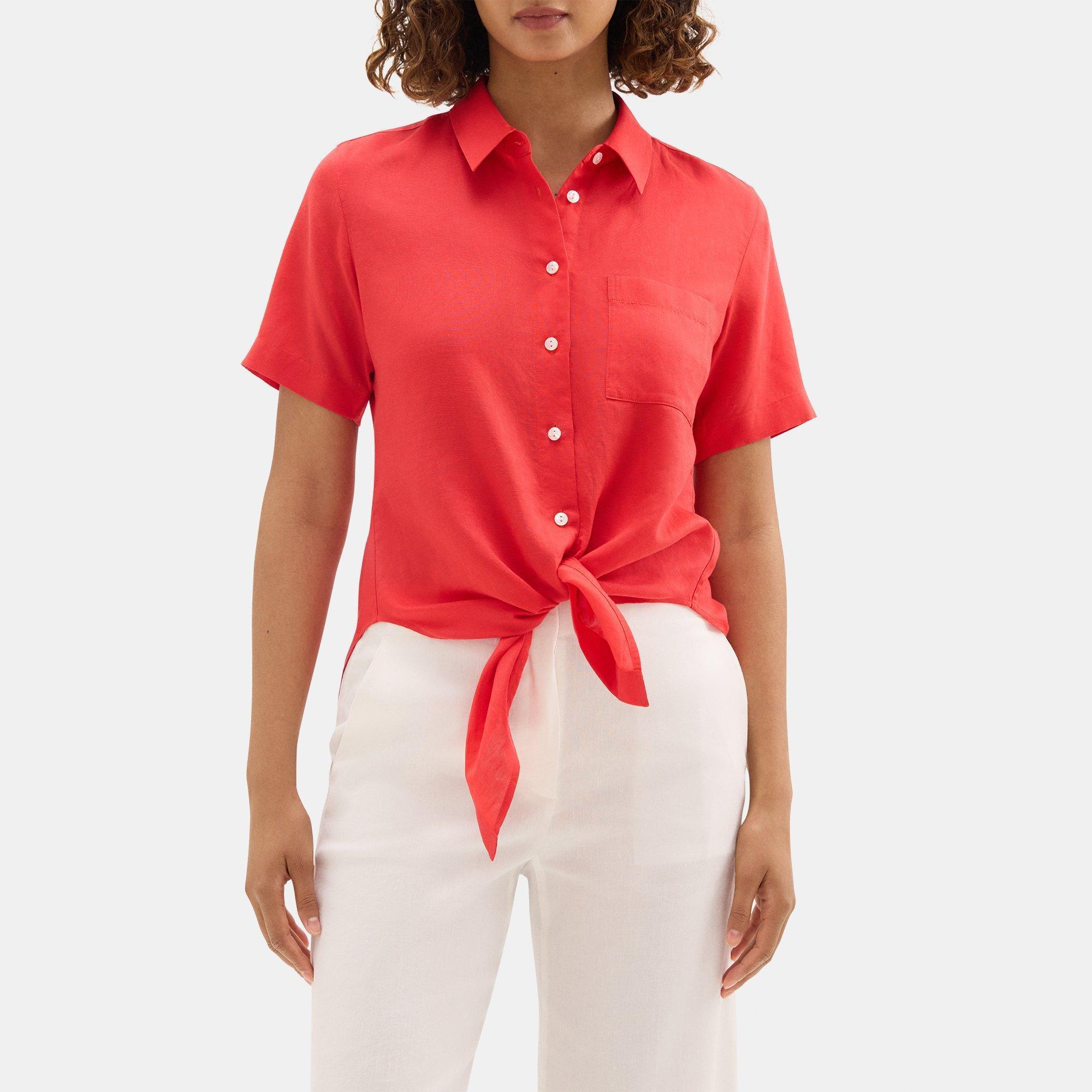 Theory Outlet Official Site | Tie-Front Shirt in Linen-Tencel Product Image