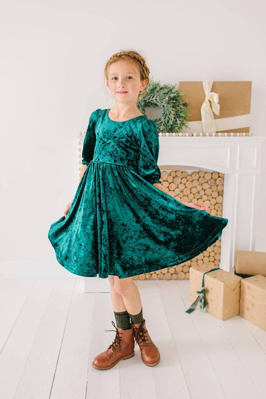 Ollie Jay - Pippa Dress in Crushed Green Velvet Product Image