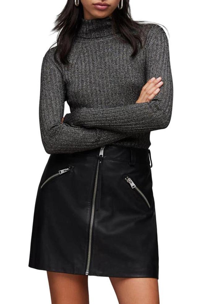 Juliette Roll Neck Slim Metallic Sweater In Black/silver Product Image