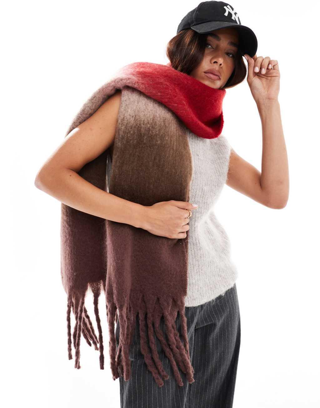 ASOS DESIGN scarf with brushed ombre stripe design in red and brown design Product Image