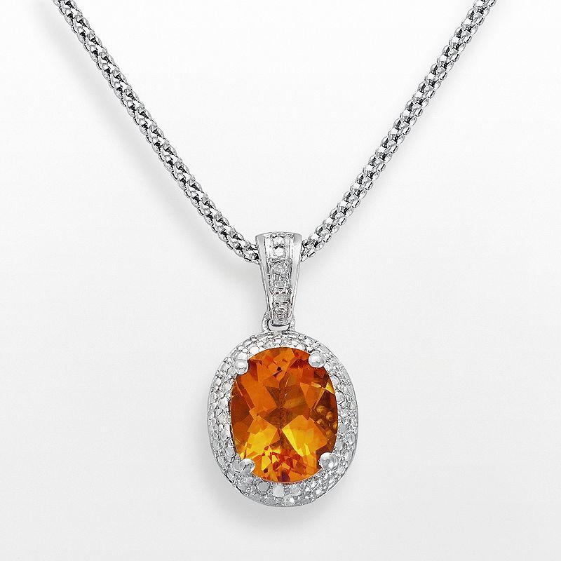 Sterling Silver Citrine and Diamond Accent Oval Frame Pendant, Womens Orange Product Image