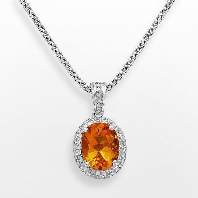 Sterling Silver Citrine and Diamond Accent Oval Frame Pendant, Womens Orange Product Image