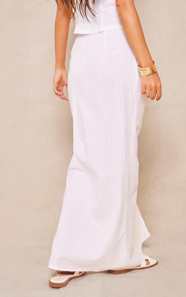 White Linen Ruched Maxi Skirt Product Image