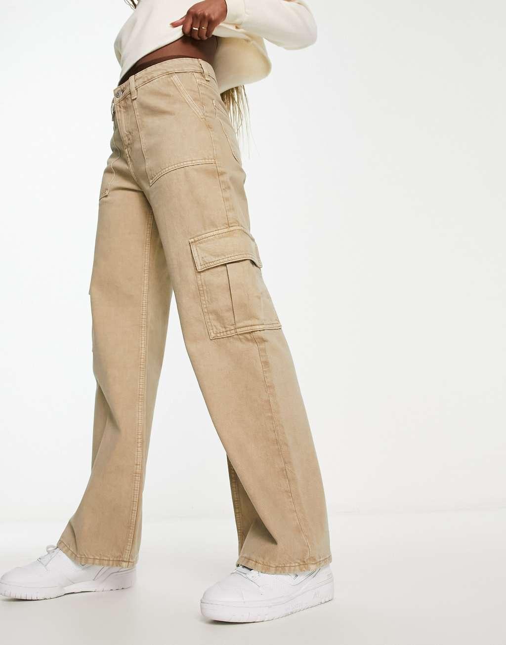 Monki cargo jeans in beige Product Image