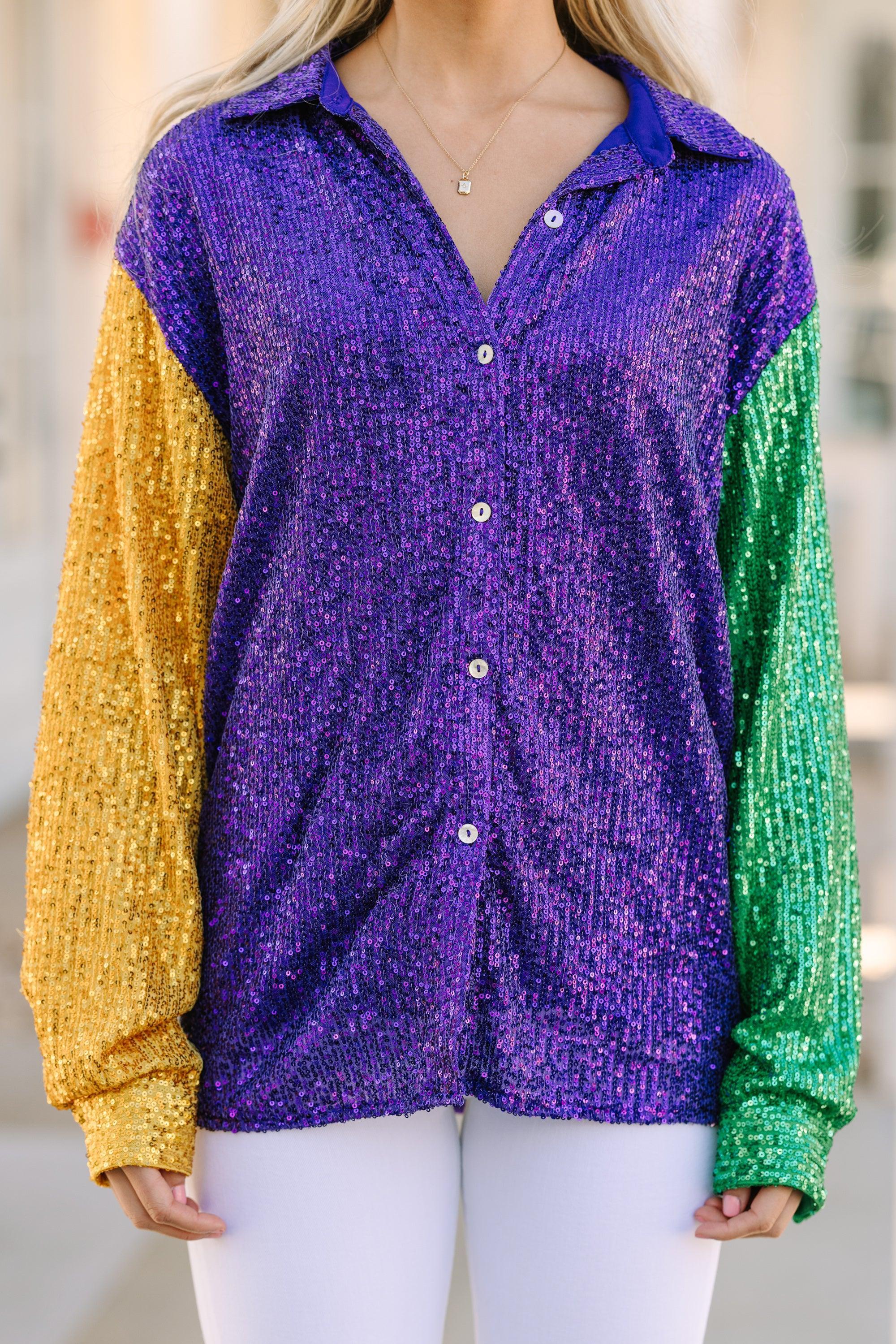 Let The Good Times Roll Purple Sequin Blouse Female Product Image