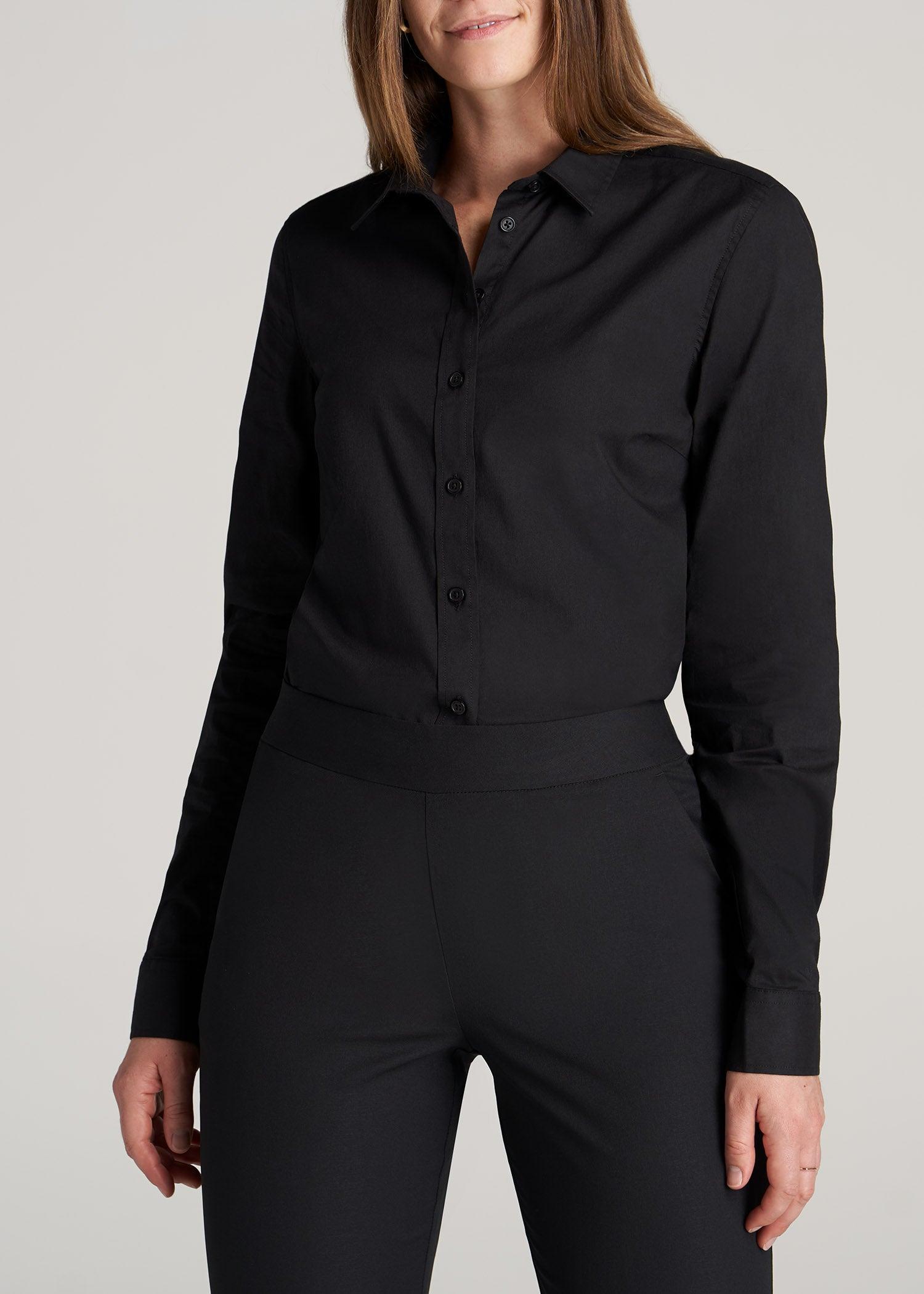 Button-Up Dress Shirt for Tall Women in Black Female Product Image