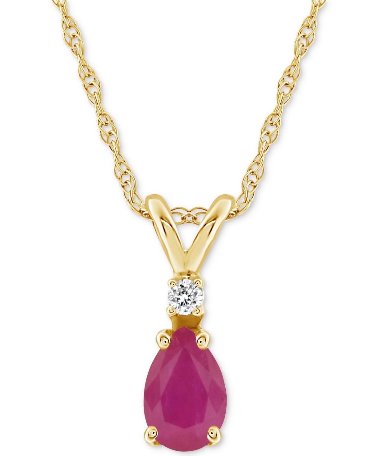 Celebration Gems 14K Yellow Gold Pear-Shaped Gemstone & Diamond-Accent Pendant Necklace, Womens Red Product Image