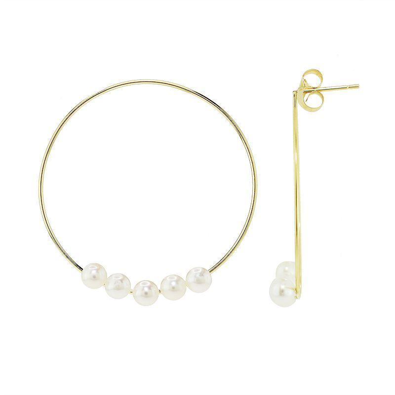 Jewelmak 14k Gold Freshwater Cultured Pearl Hoop Earrings, Womens, White Product Image