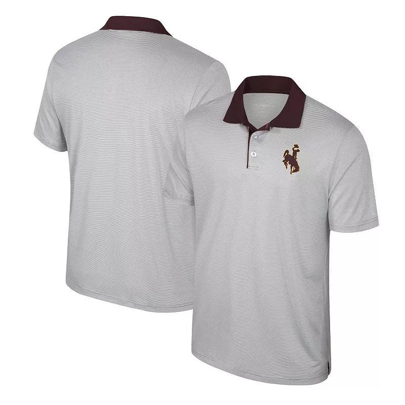 Mens Colosseum Gray Wyoming Cowboys Tuck Striped Polo Product Image