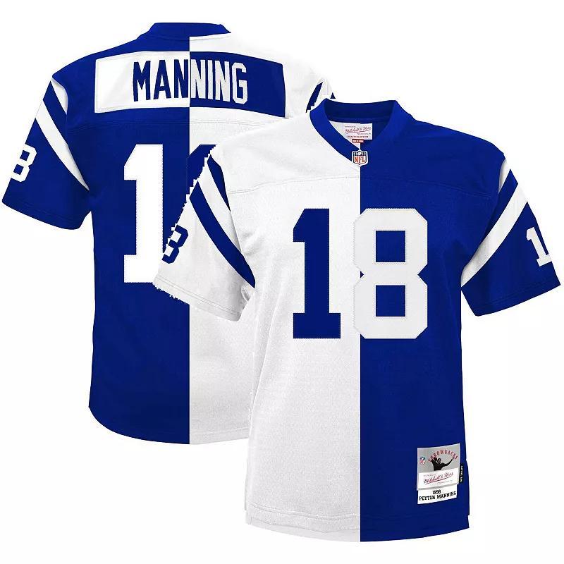 Mens Mitchell & Ness Peyton Manning Royal, White Indianapolis Colts 1998 Split Legacy Replica Jersey - Royal, White Product Image