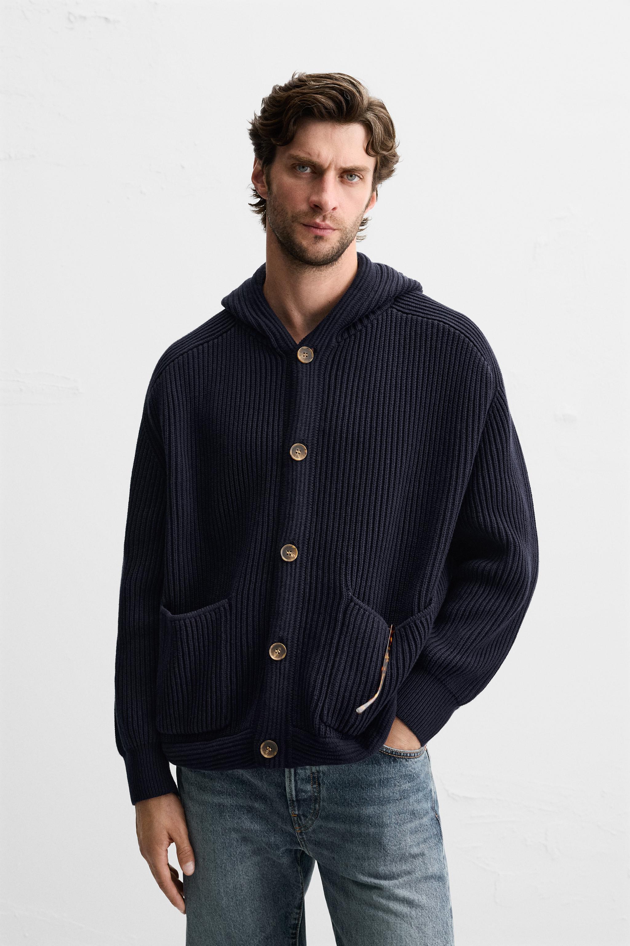 HOODED PERL KNIT CARDIGAN Product Image