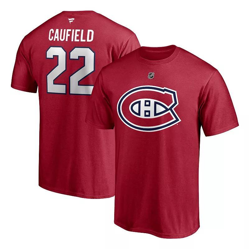 Mens Fanatics Branded Cole Caufield Red Montreal Canadiens Authentic Stack Name & Number T-Shirt Product Image