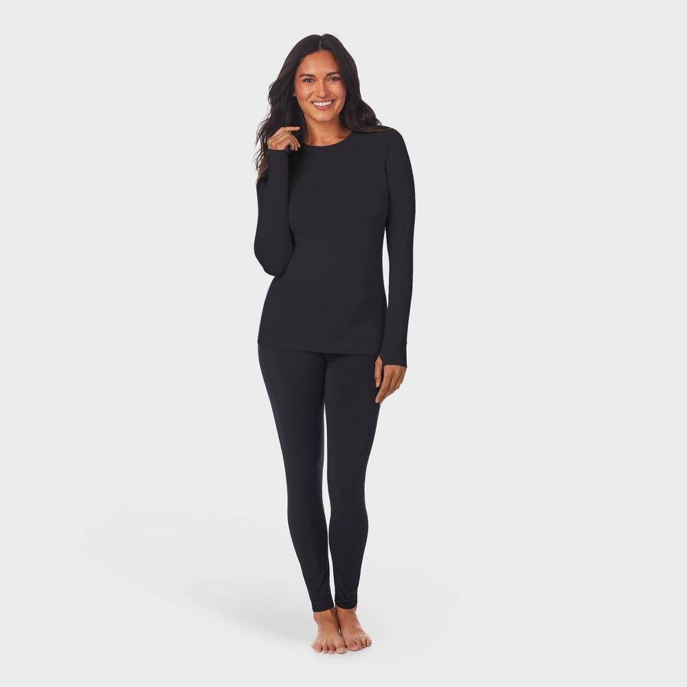 Warm Essentials by Cuddl Duds Women's Active Thermal Crewneck Top - Black L Product Image