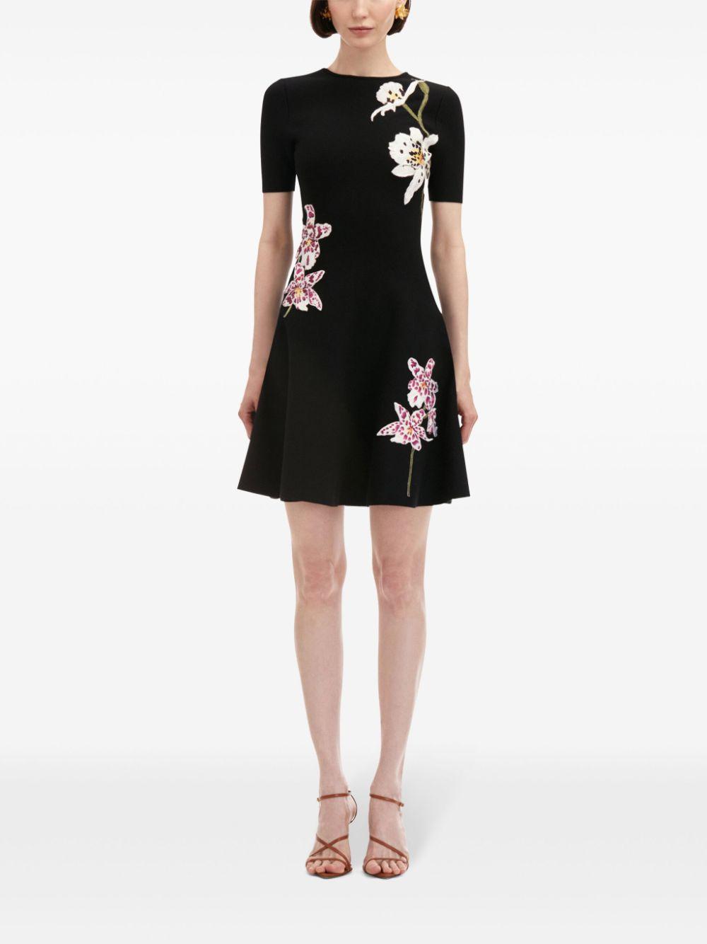 OSCAR DE LA RENTA Orchid Embroidered Dress In Black Product Image