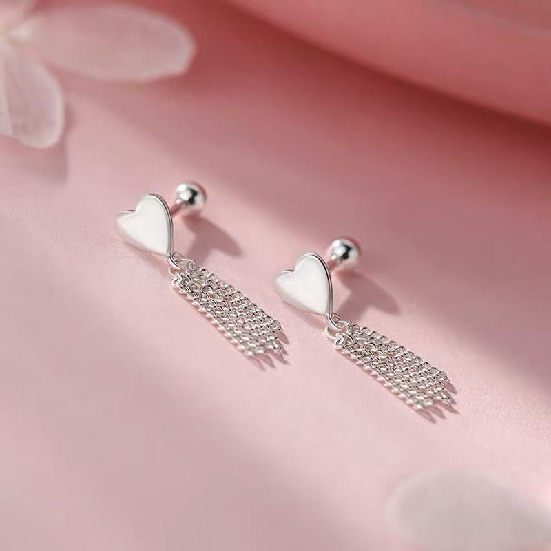 925 Sterling Silver Heart Drop Earring Product Image