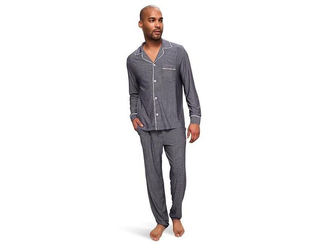 Eberjey William Printed PJ Set (Duo Stripe True Navy/Ivory) Men's Pajama Sets Product Image