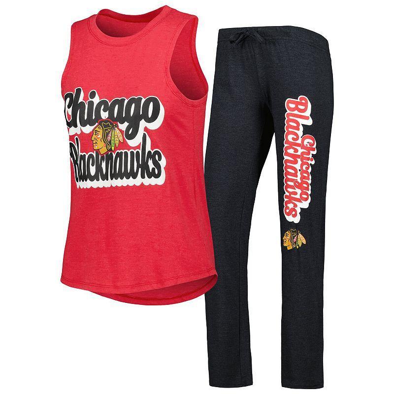 Womens Concepts Sport Red/Black Chicago Blackhawks Meter Muscle Tank Top & Pants Sleep Set HWK Red Product Image