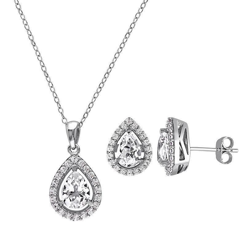 Stella Grace Lab-Created White Sapphire Sterling Silver Teardrop Halo Pendant Necklace & Stud Earring Set, Womens Product Image