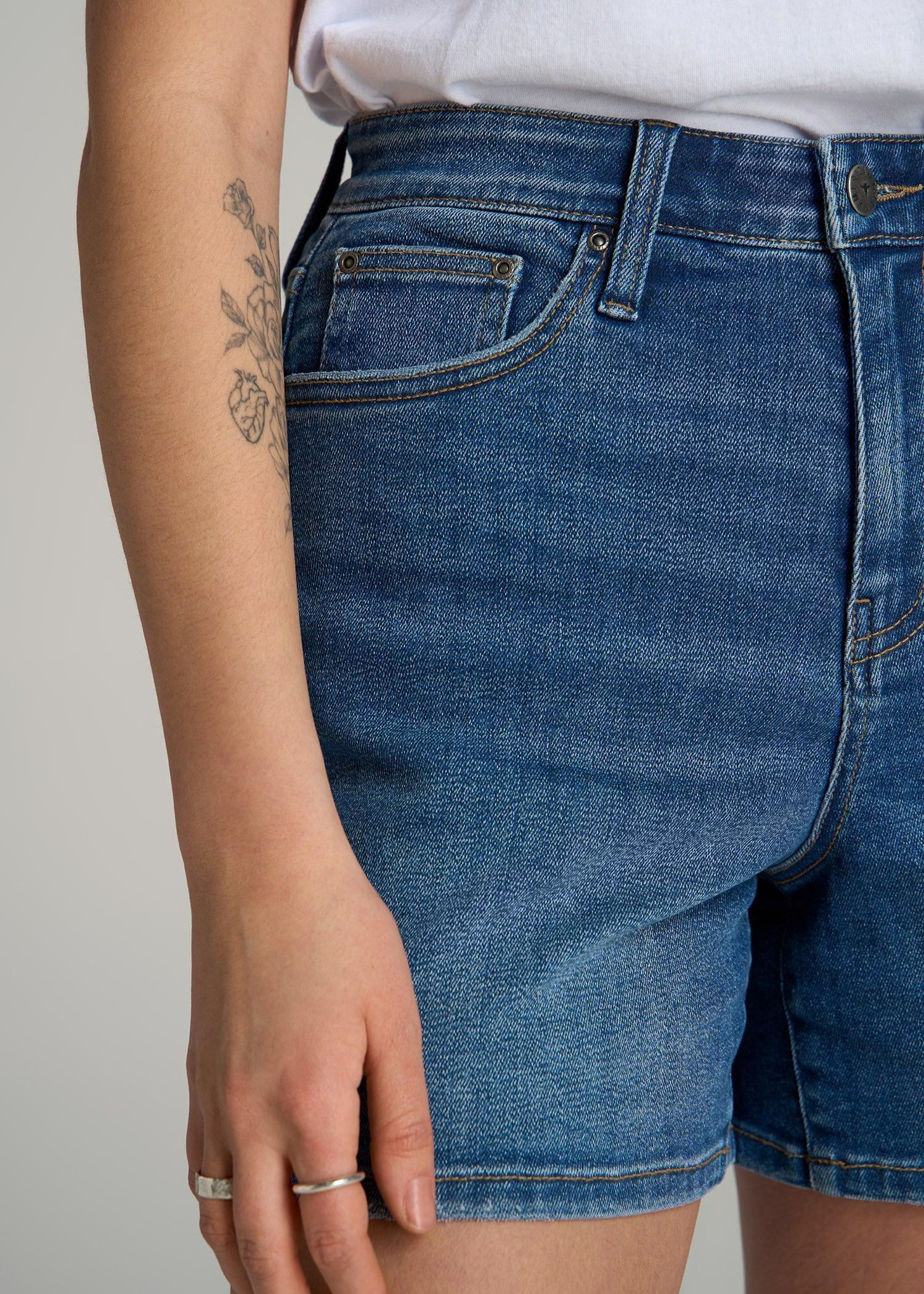 High Rise Denim Shorts for Tall Women in Classic Mid Blue Female Product Image