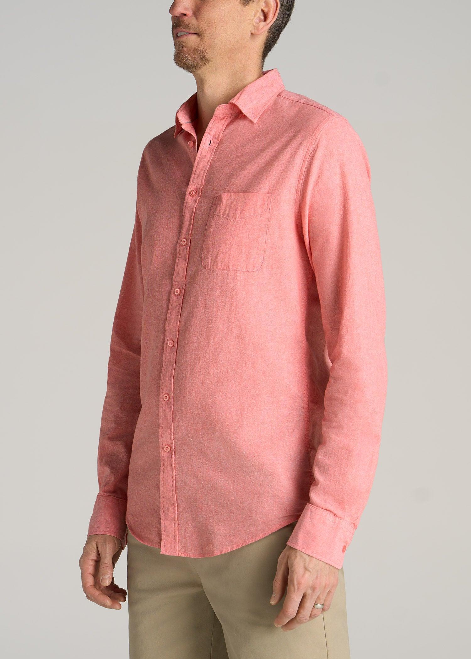 Linen Long Sleeve Shirt for Tall Men in Dusty Red Male Product Image